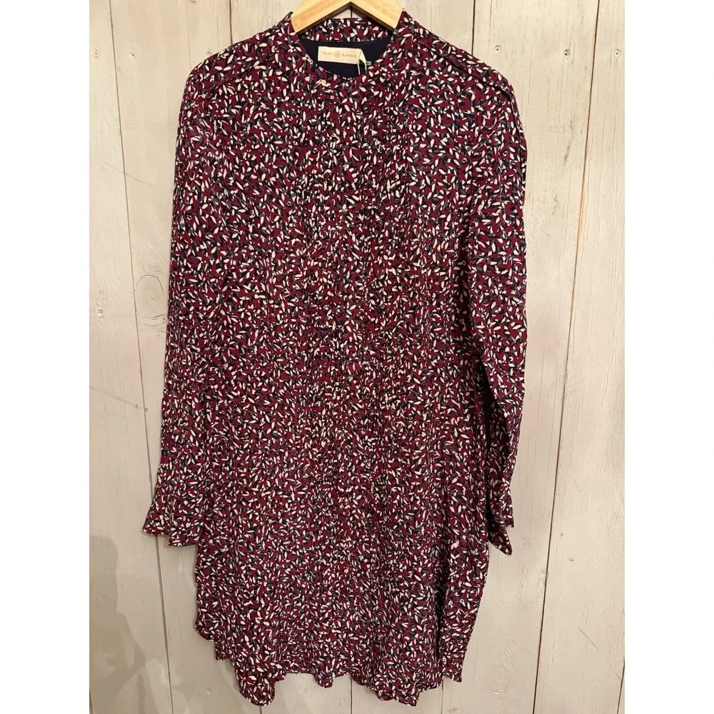 Tory Burch Red Agate‎ Confetti Print Silk Shirt Dress 6 Boho NWT 450$